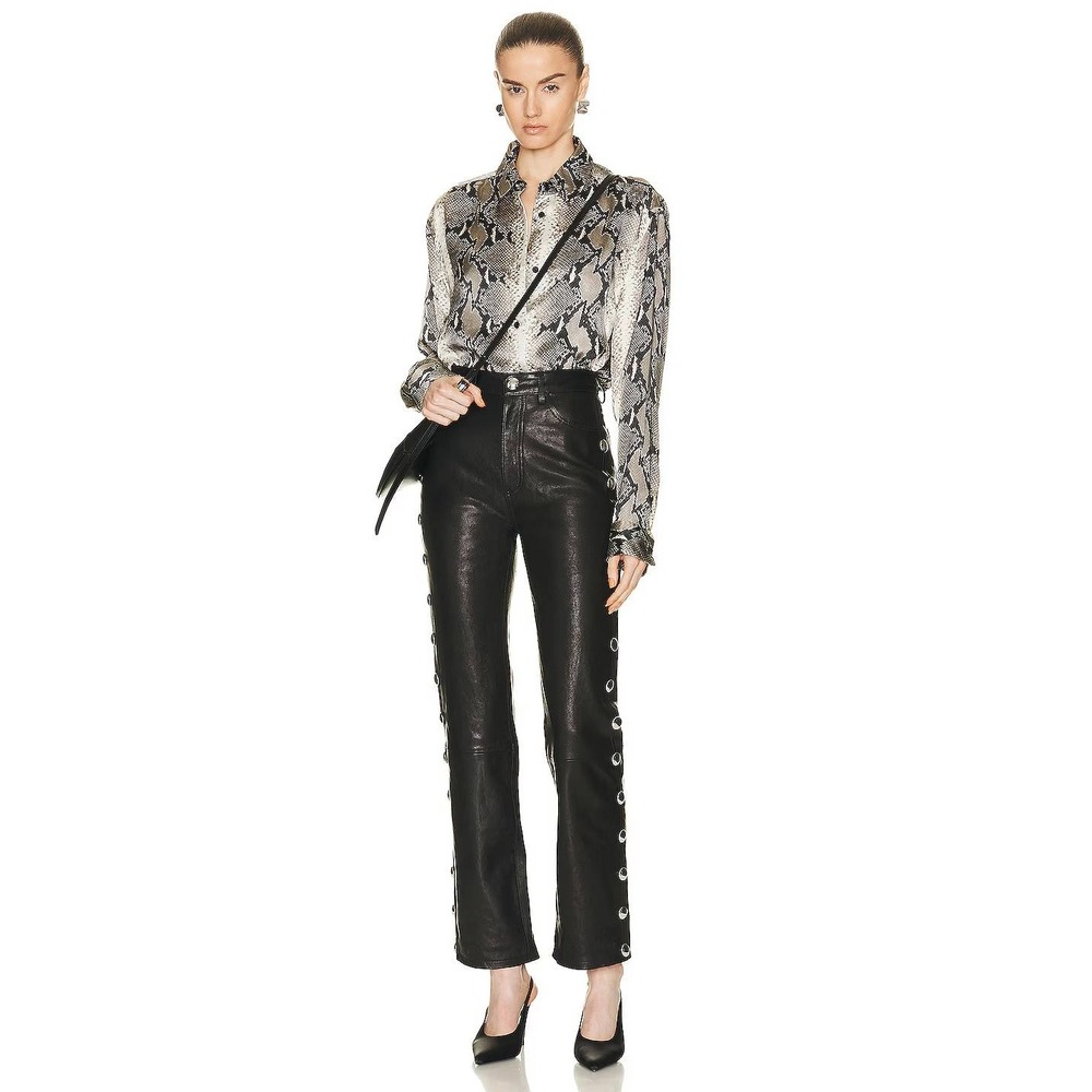 Khaite Argo Snakeskin Print‎ Button Down Shirt Grey Black Cupro Silk Size 8